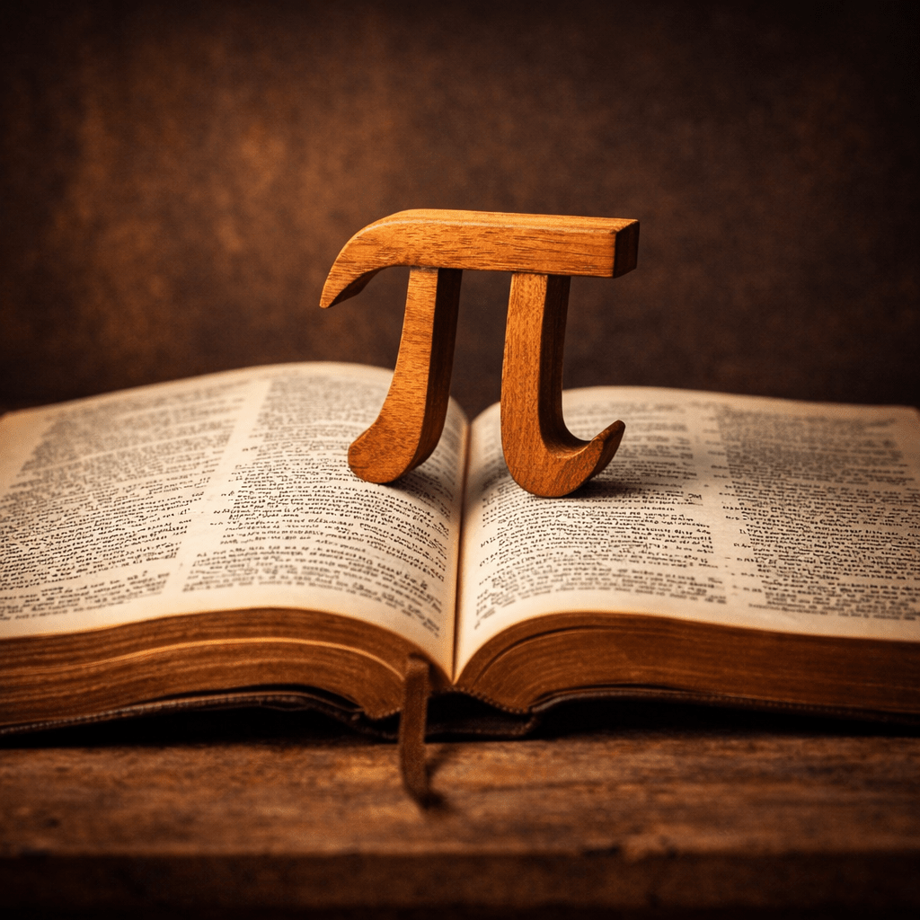 Wooden pi symbol placed on an open book with printed text