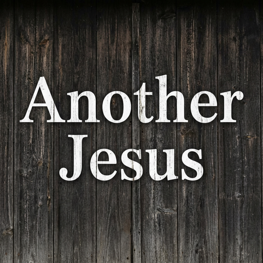 'Another Jesus' in large white letters on dark wooden background