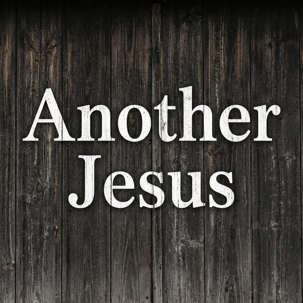 'Another Jesus' in large white letters on dark wooden background