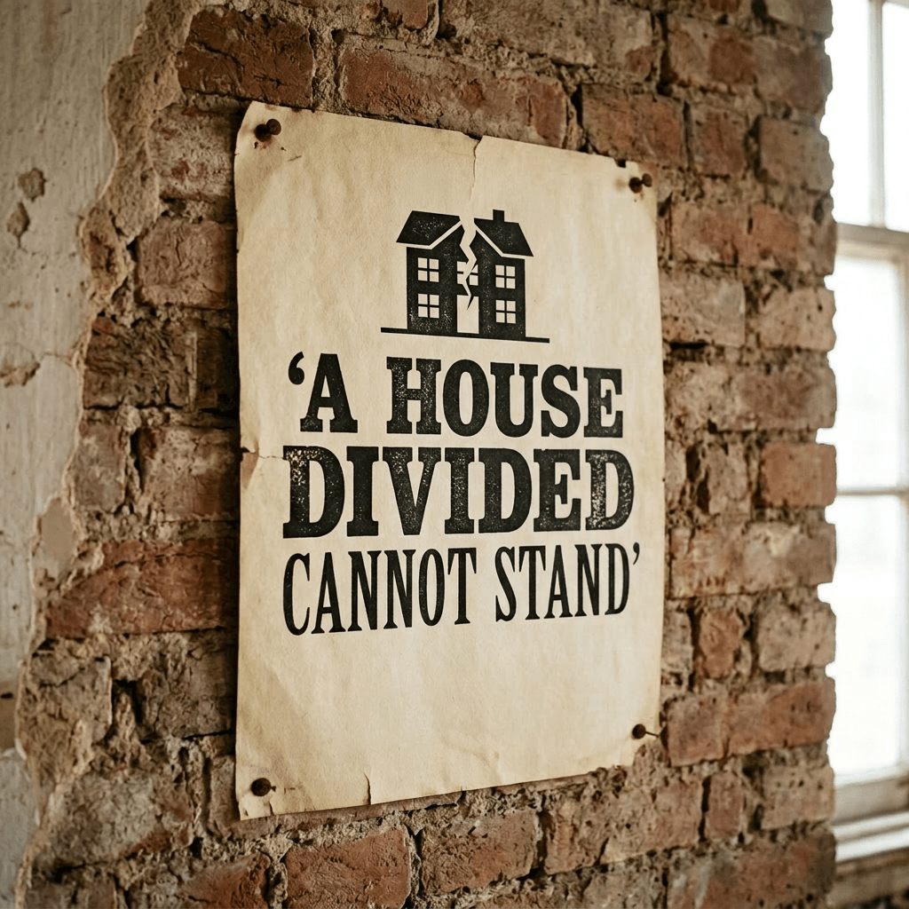 Poster with quote 'A house divided cannot stand' by Abraham Lincoln