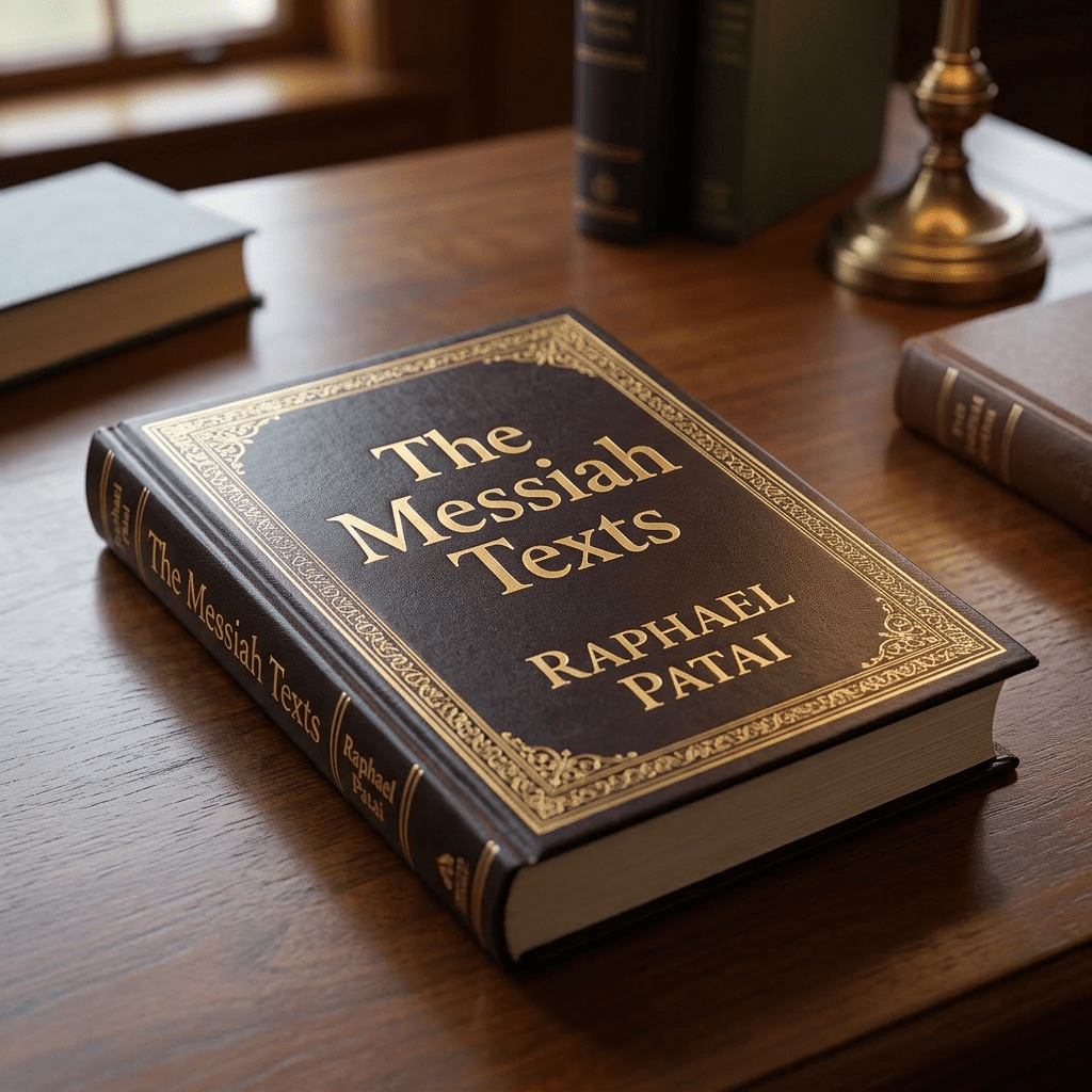 Hardcover book titled The Messiah Texts by Raphael Patai on a wooden surface