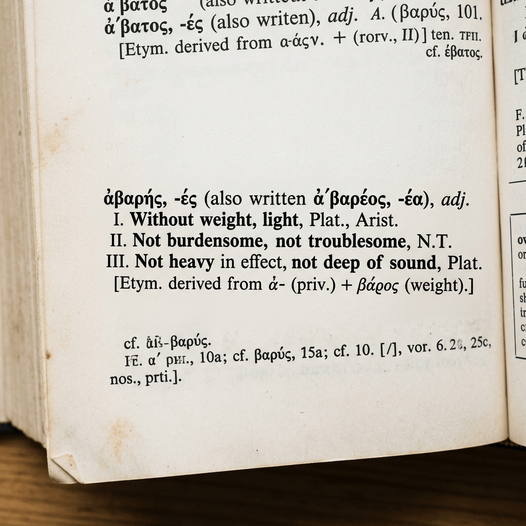 Greek dictionary entry for ἀβαρής