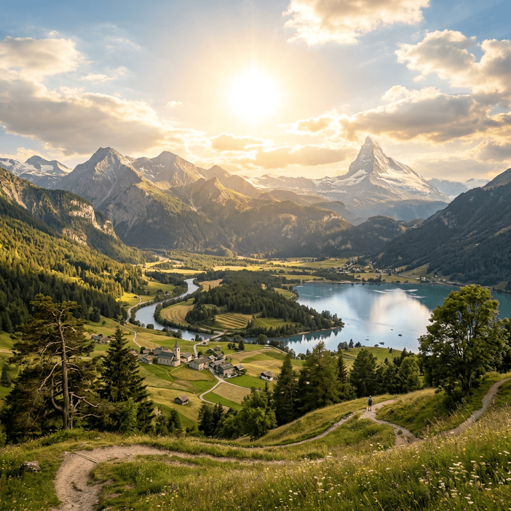 Radiant sun over timeless beautiful landscape