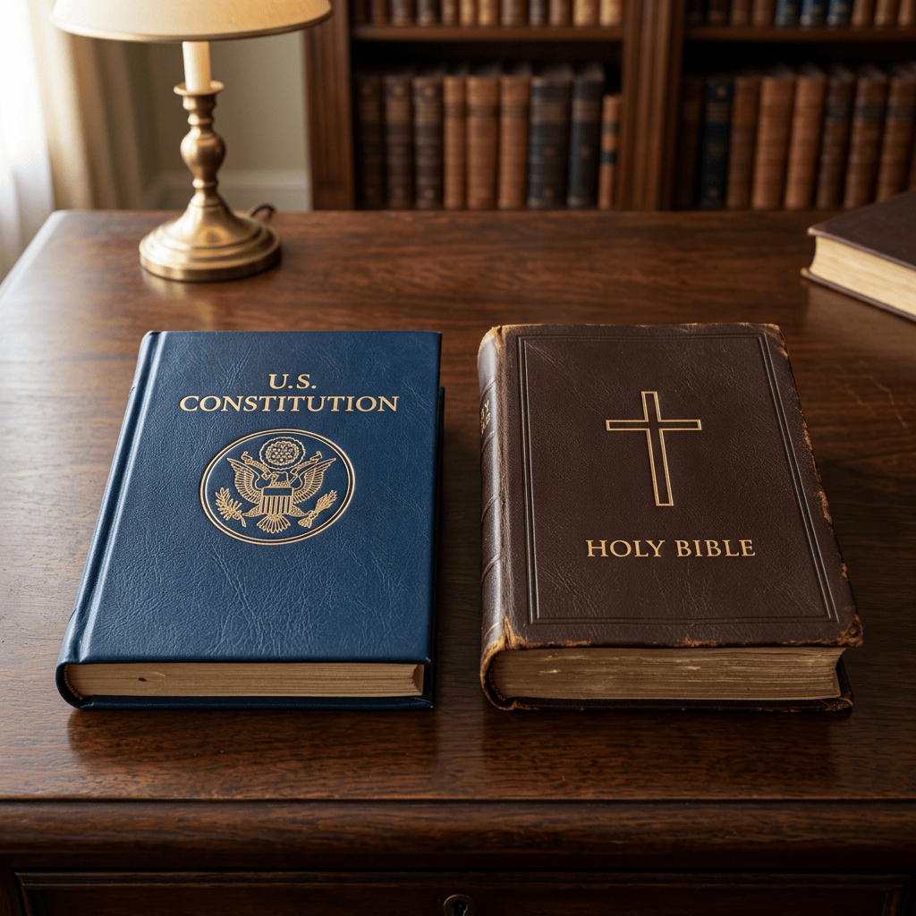 U.S. Constitution and Holy Bible displayed side by side